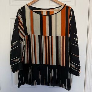 Lafayette 148 New York Abstract Tri Colored Blouse Large
